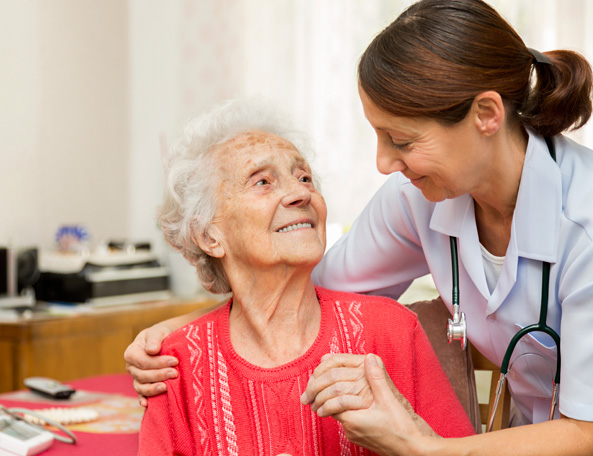 Nurse and elderly woman.